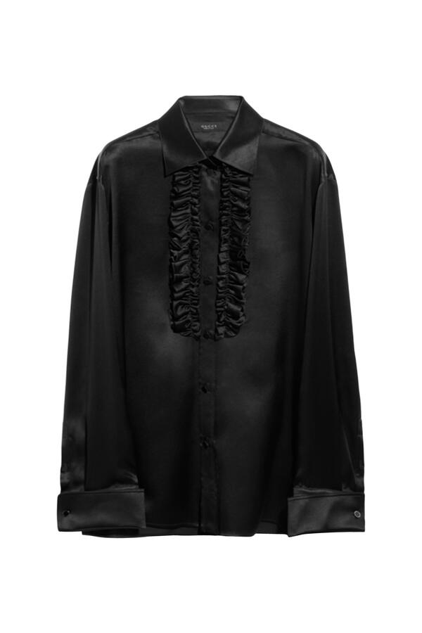  Silk Satin Shirt with Rouches 