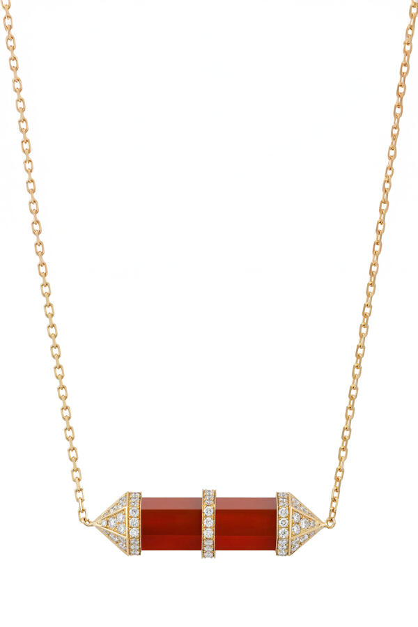 Chakra Medium Pendant Necklace, 18k Yellow Gold & Diamonds, Carnelian
