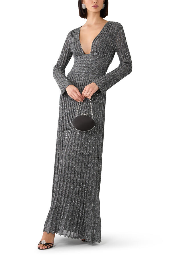  Partialized Long-Sleeve V-Neck Maxi Dress