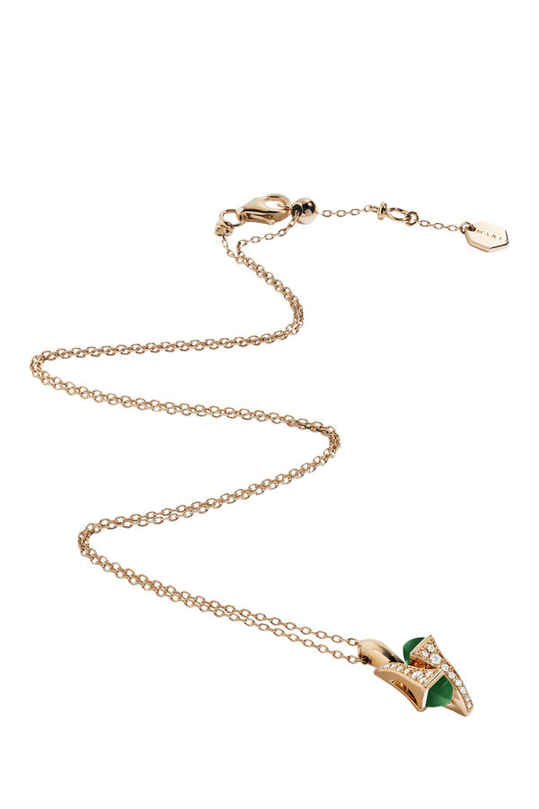 Cleo Huggie 18K Pink Gold with Green Agate & Diamond Necklace