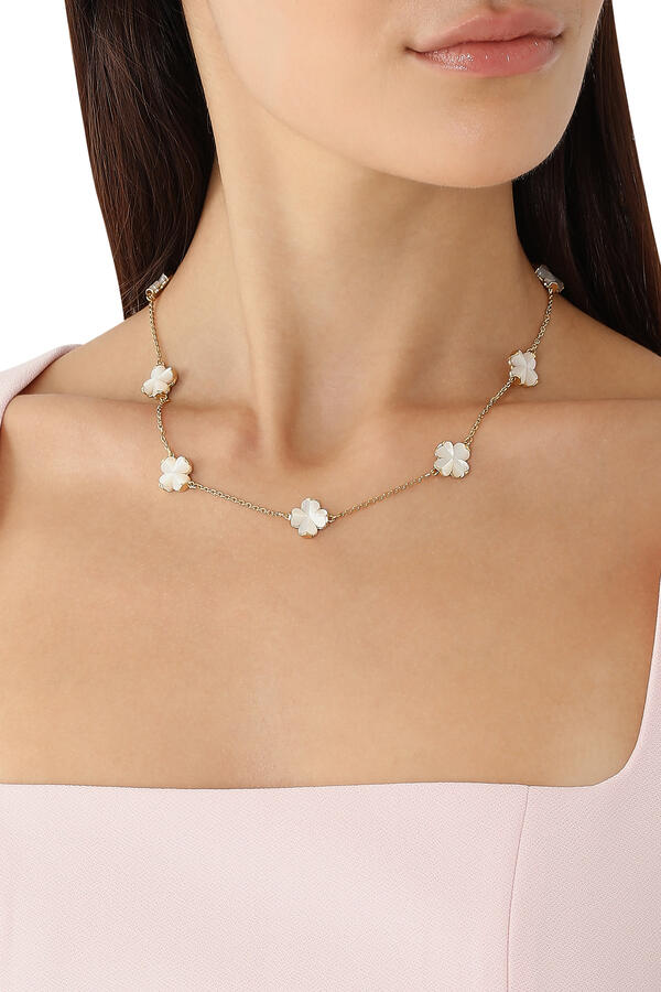 Spade Flower Scatter Necklace, Plated Brass & Mother of Pearl