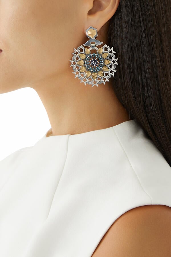 Barsbay Earrings, 18K Gold with Sterling Silver, Rubies & Amethyst