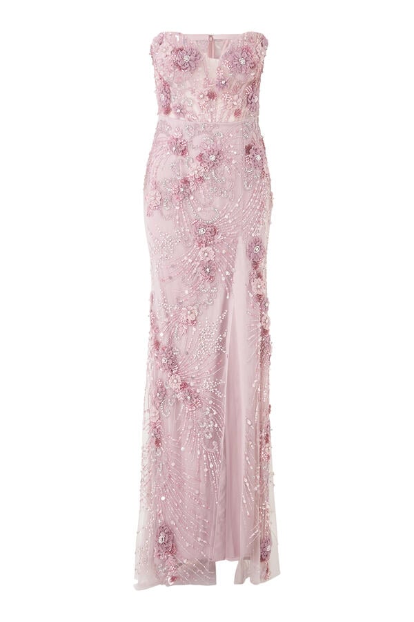  Strapless Beaded Gown with Slit
