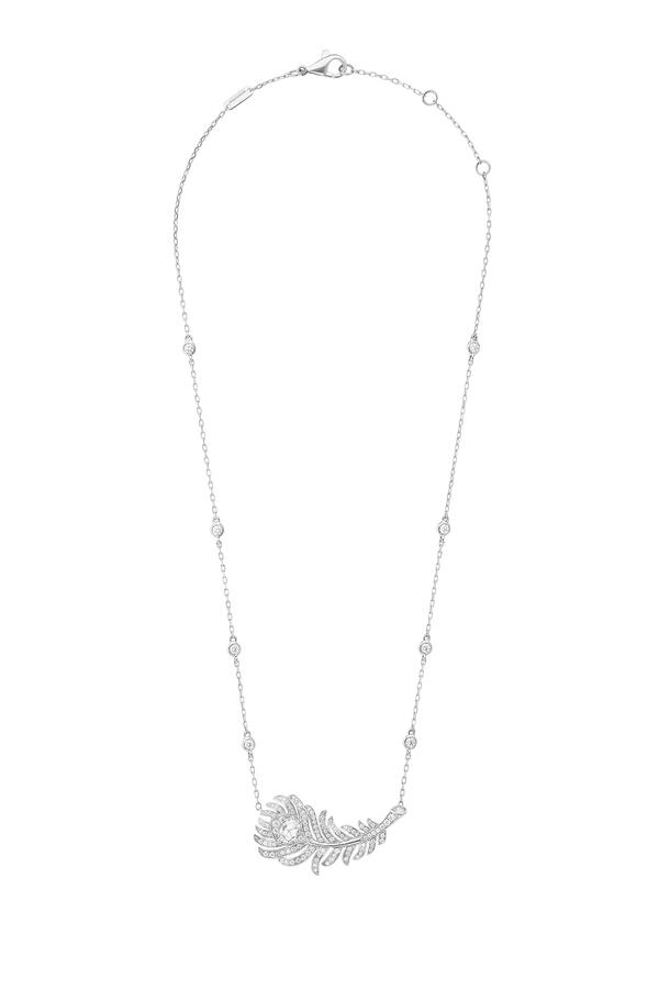 Plume de Paon Pendant, 18K White Gold with Diamonds