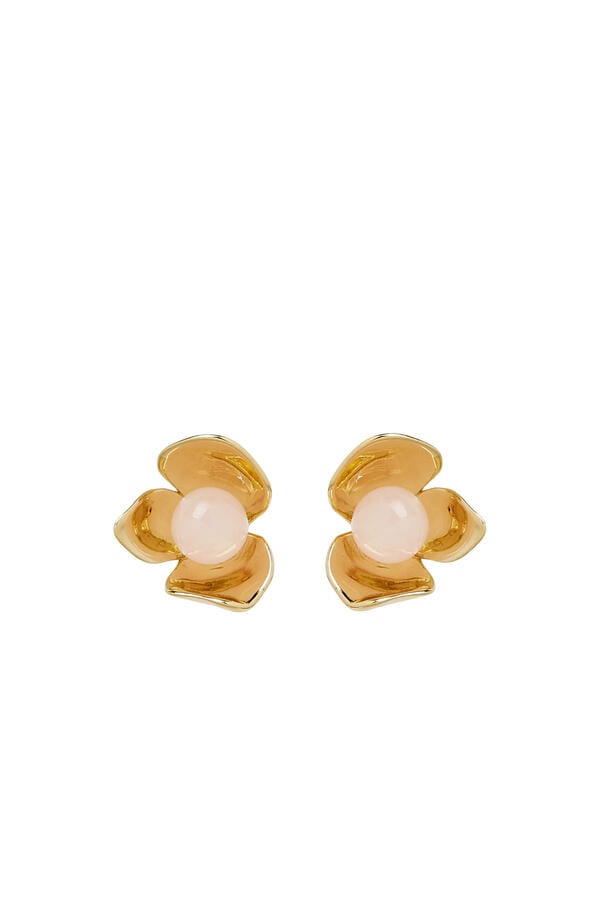 Gilded Garden Studs, Brass, Titanium Posts & Cubic Zirconia, Glass Stone