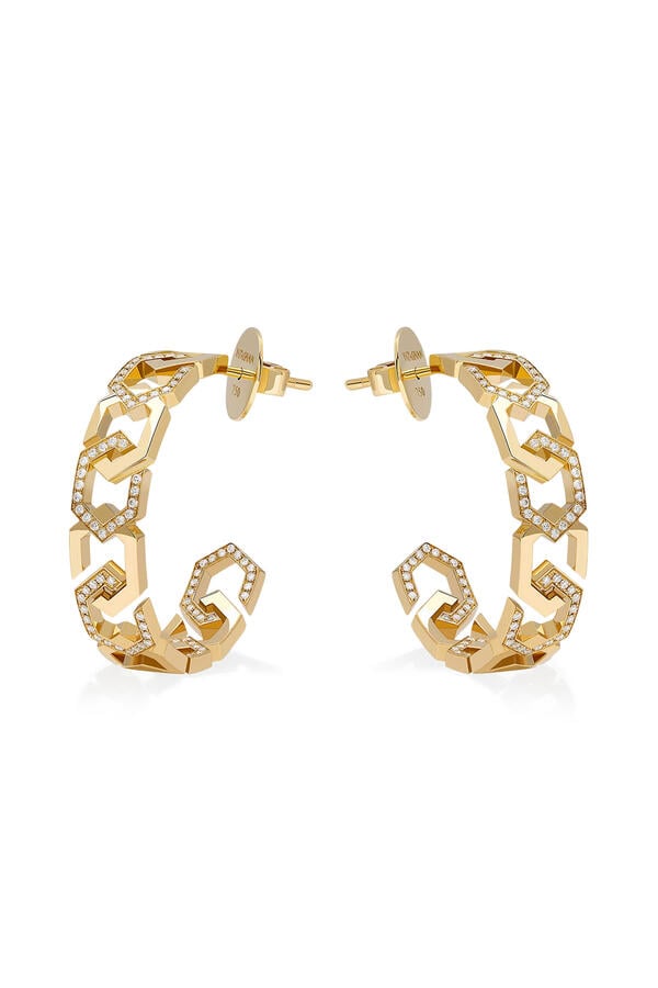 Infinity Medium Wide Hoops, 18k Yellow Gold & Diamonds