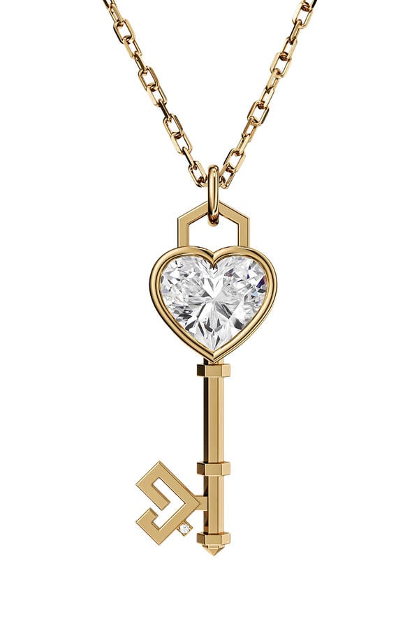 Key of Love Solitaire Necklace, 18k Yellow Gold & Diamond