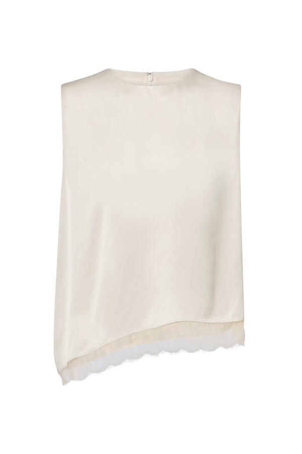  Lace-Trim Satin Asymmetric Shell Top