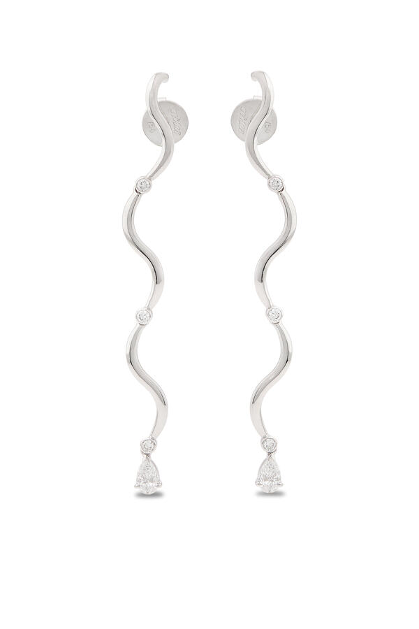 Long Wave Earrings, 18K White Gold & Diamonds