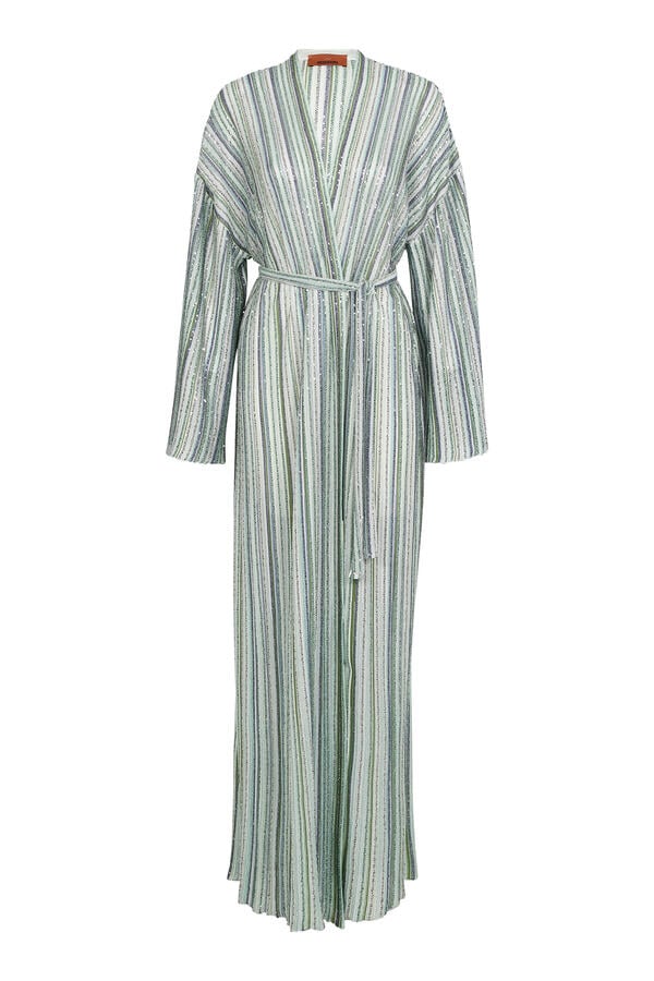  Ribbed Long Cardigan with Belt 
