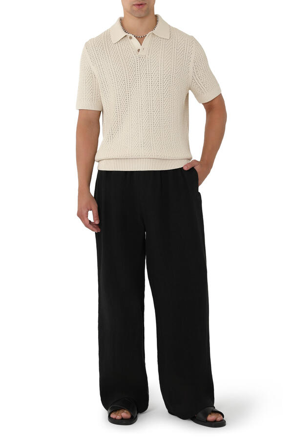 Seed-Stitch Rib Cotton Polo Sweater