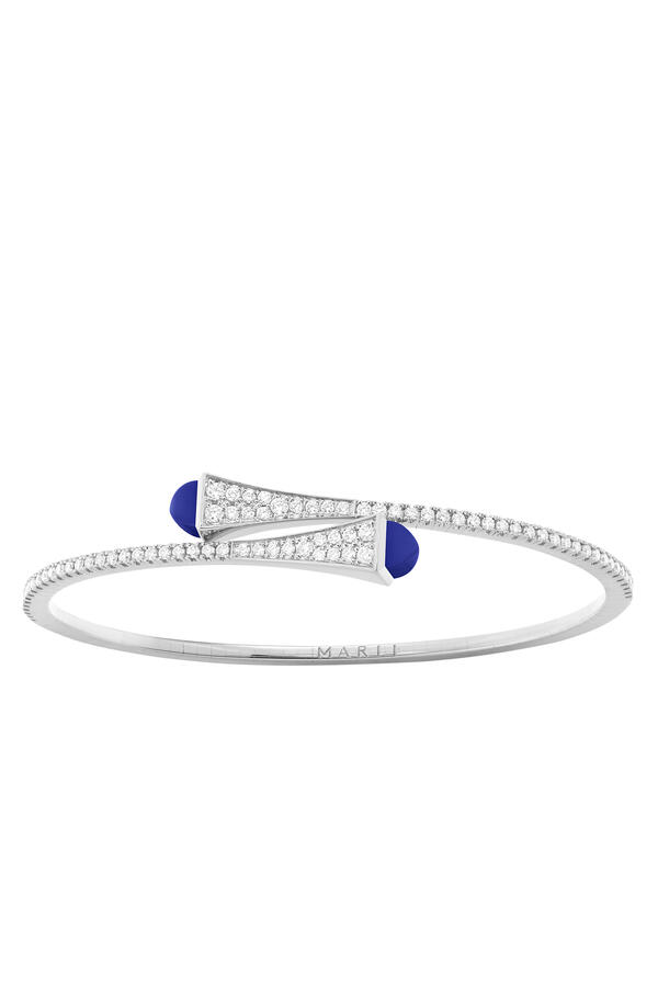 Cleo Slim Bangle, 18k White Gold with Lapis Lazuli & Diamonds
