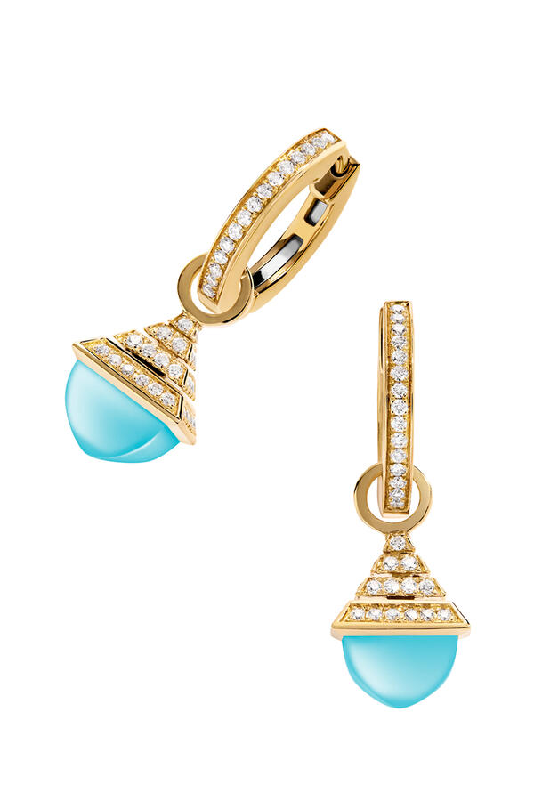 Cleo Rev Mini Drop Earrings, 18k Yellow Gold & Chalcedony, Diamonds