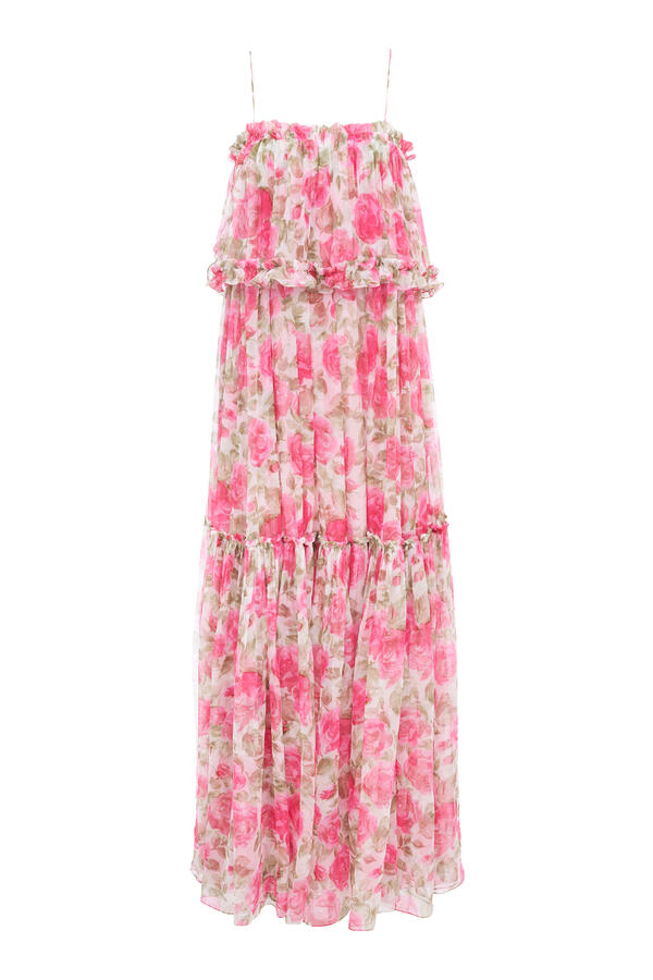  Thin-Strap Long Dress in Silk Mousseline 