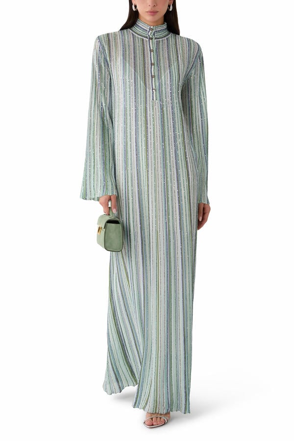 Ribbed Viscose Lamé Kaftan With Wide Sleeves