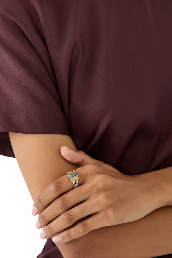 Blessings 'Endearment - Mercy' Ring, 18K Yellow Gold, Sterling Silver & Blue Topaz