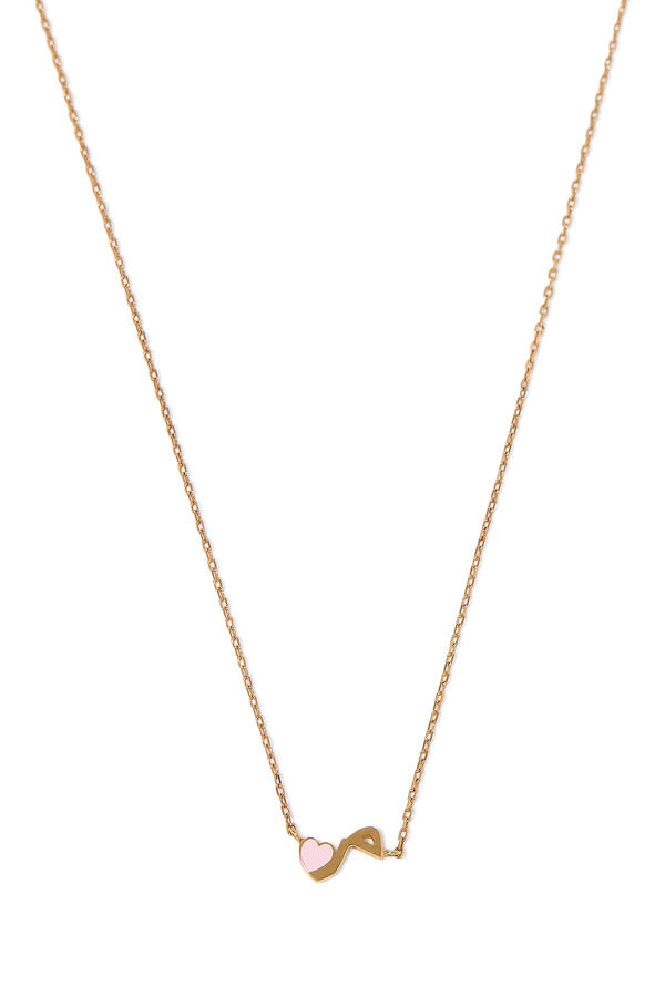 Kids Tiny Bling Heart Letter 'Meem' Necklace, 18K Yellow Gold & Enamel