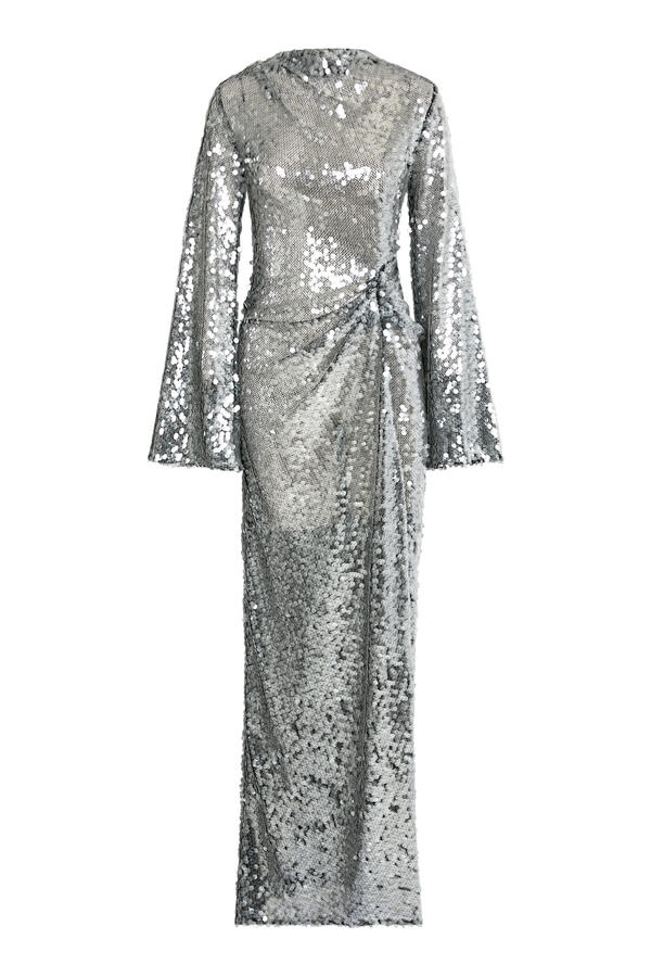Side Tucks Sequin Long Sleeves Gown