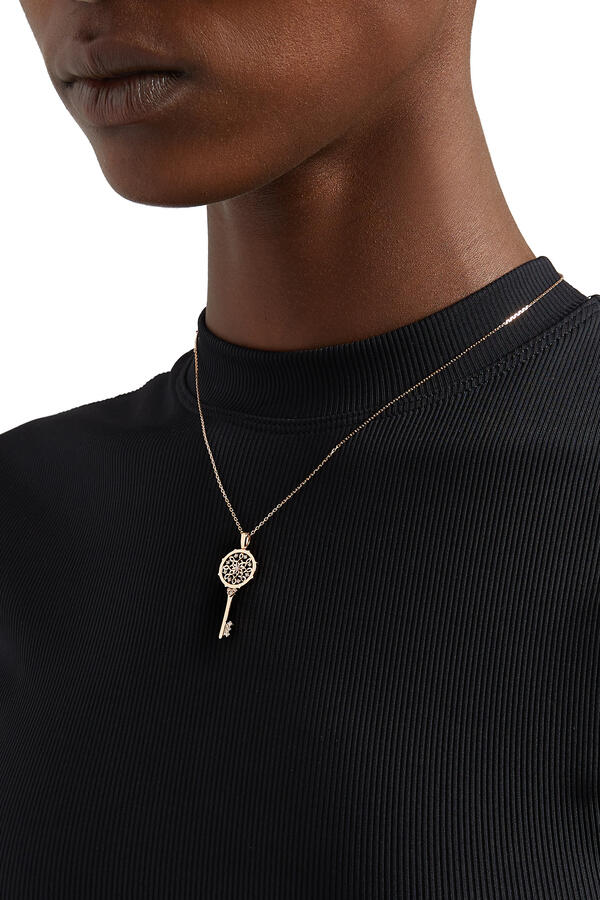 Muftah Turath Small Key Necklace, 18k Pink Gold & Diamonds