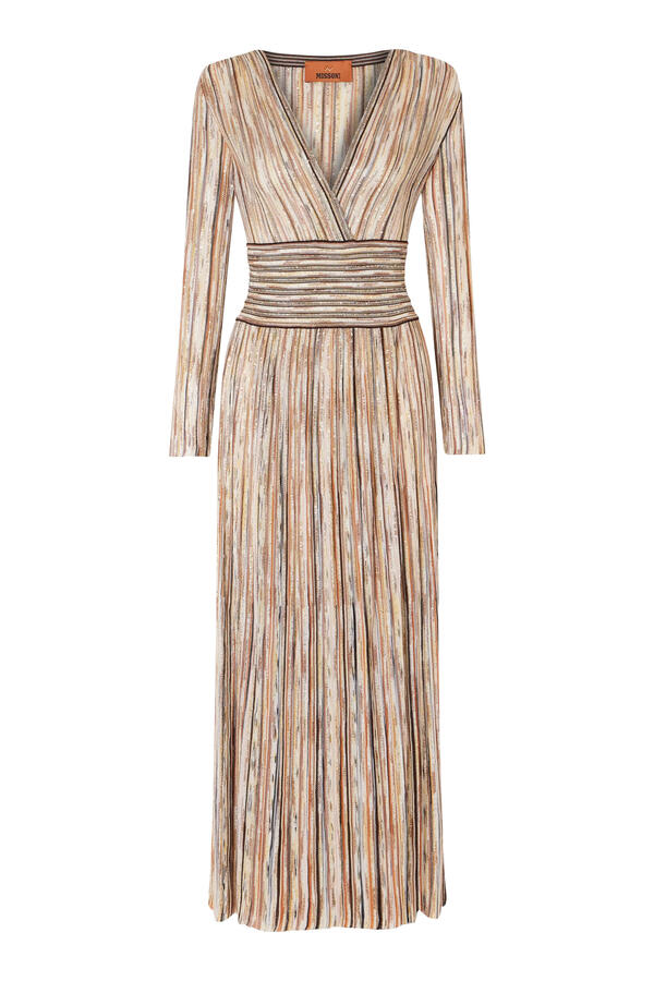 Partialized Knit Lurex Belted Long Dress