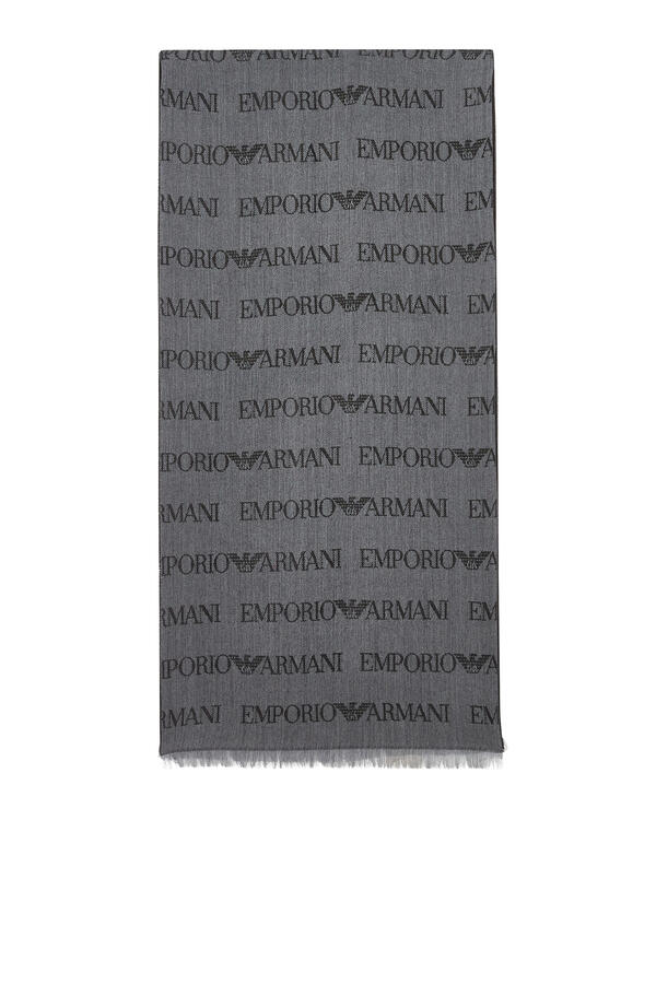 Jacquard Logo Lettering and Fringes Virgin-Wool Blend Scarf