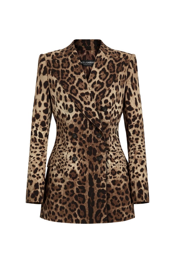 Turlington Leo-Print Wool Double-Breasted Jacket