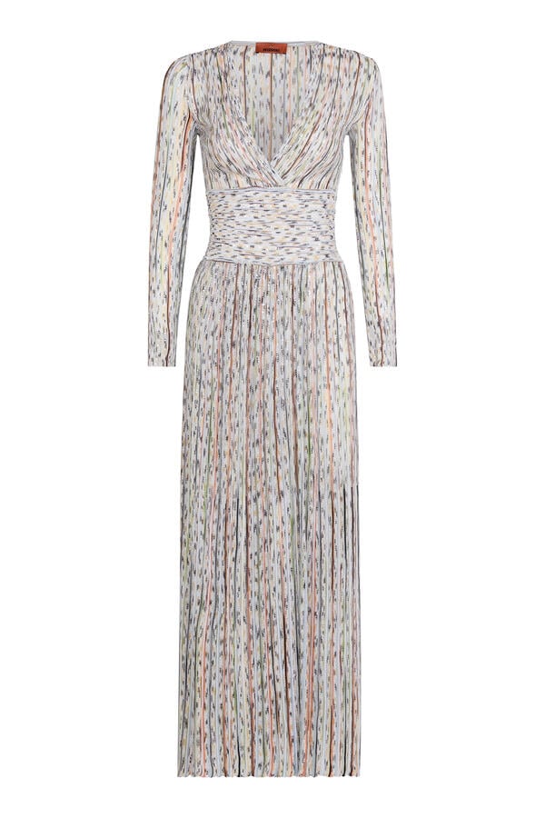 Partialized Knit Lurex Belted Long Dress