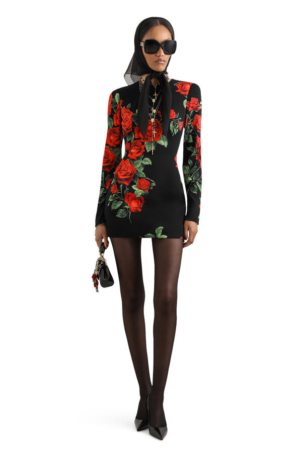Rose-Print Charmeuse Dress