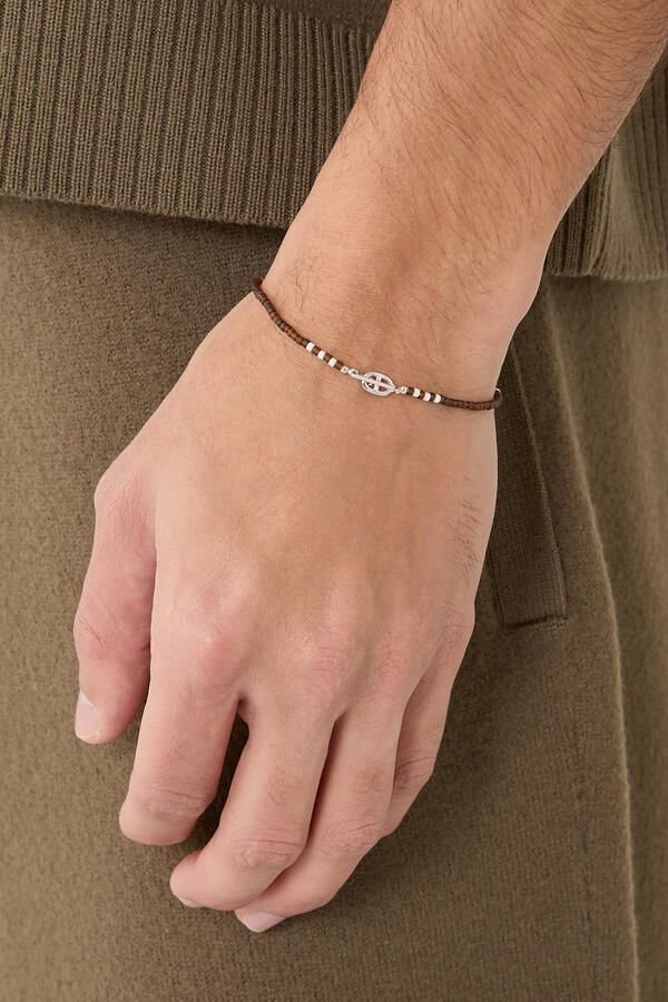 Avi Bracelet, Sterling Silver & Dark Amber Heishi Beads