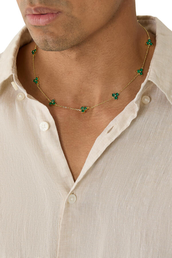 Como Gold Necklace, 925 Sterling Silver & Emerald Cubic Zirconia