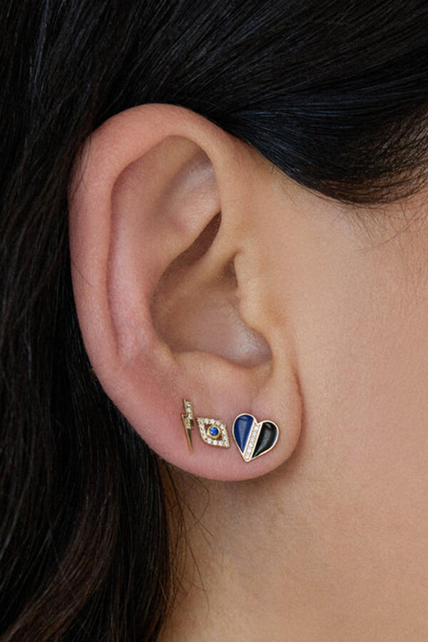 Lightning Bolt Single Stud Earring, 14k Yellow Gold & Diamonds