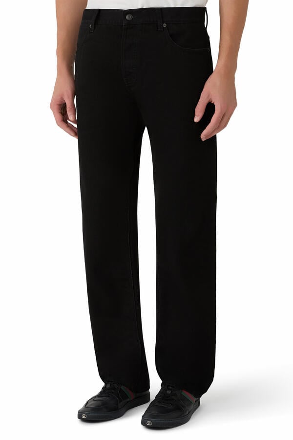 Embroidered Cotton Denim Pants
