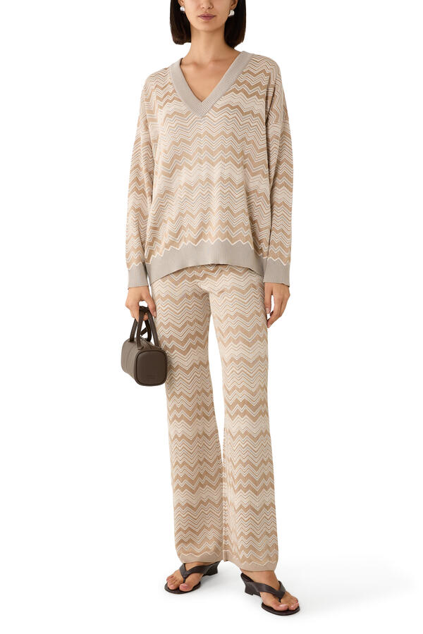 Tonal Chevron Flared Pants