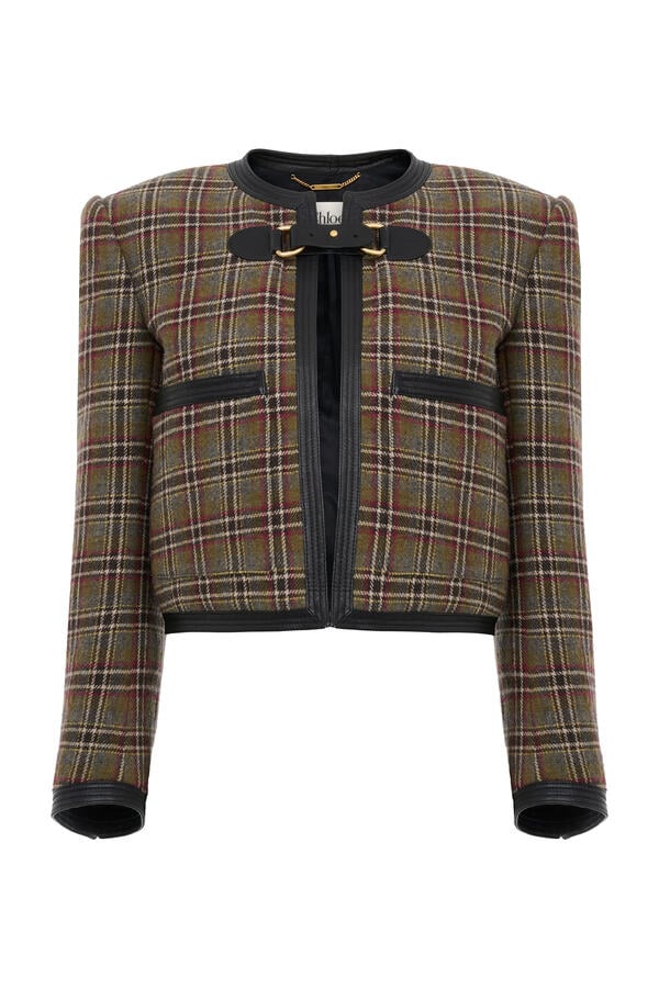 Collarless Cropped Boxy Jacket