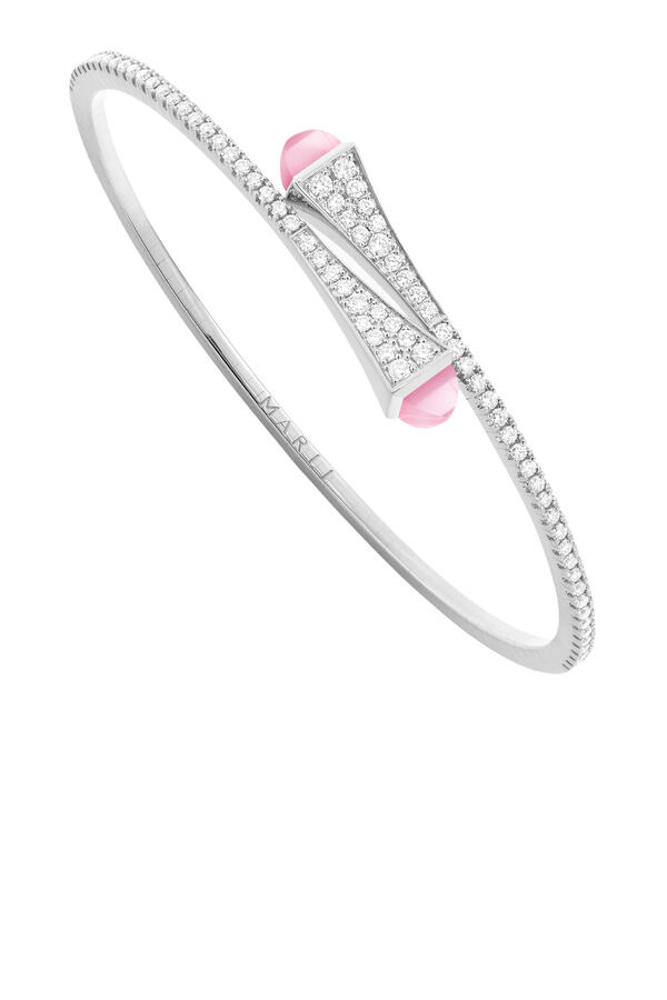 Cleo Slim Slip-On Bracelet, 18k White Gold, Pink Quartzite & Diamond 