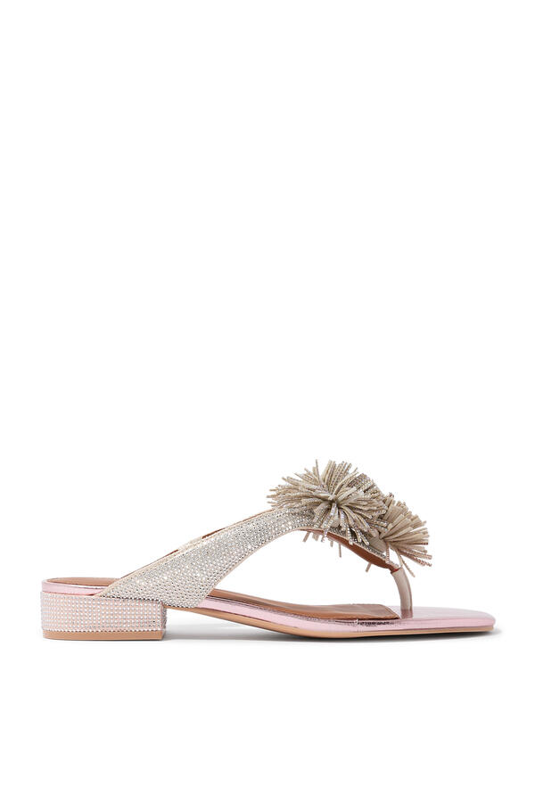 Pom Pom T-Bar Flat Sandals