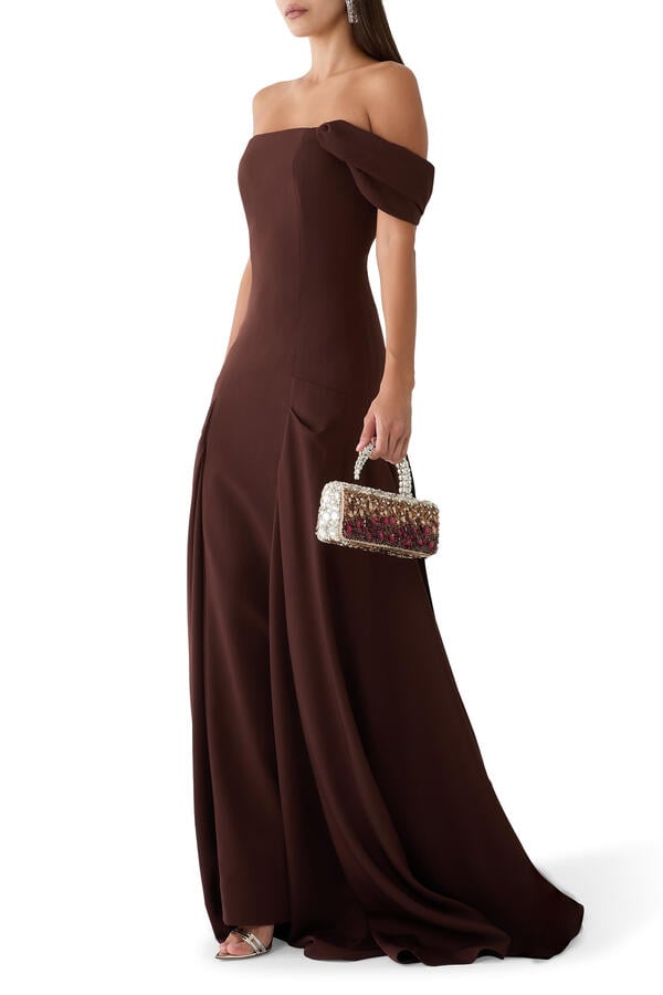 Fallen Sleeve Crepe Gown
