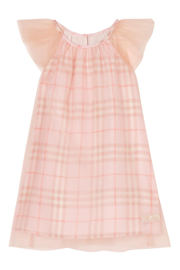 Kids Appliquéd Lettering Check Dress