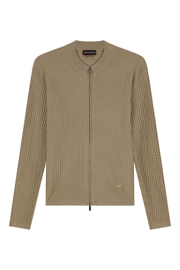 Virgin Wool Cardigan with a Regular Fit and Fancy Stitch