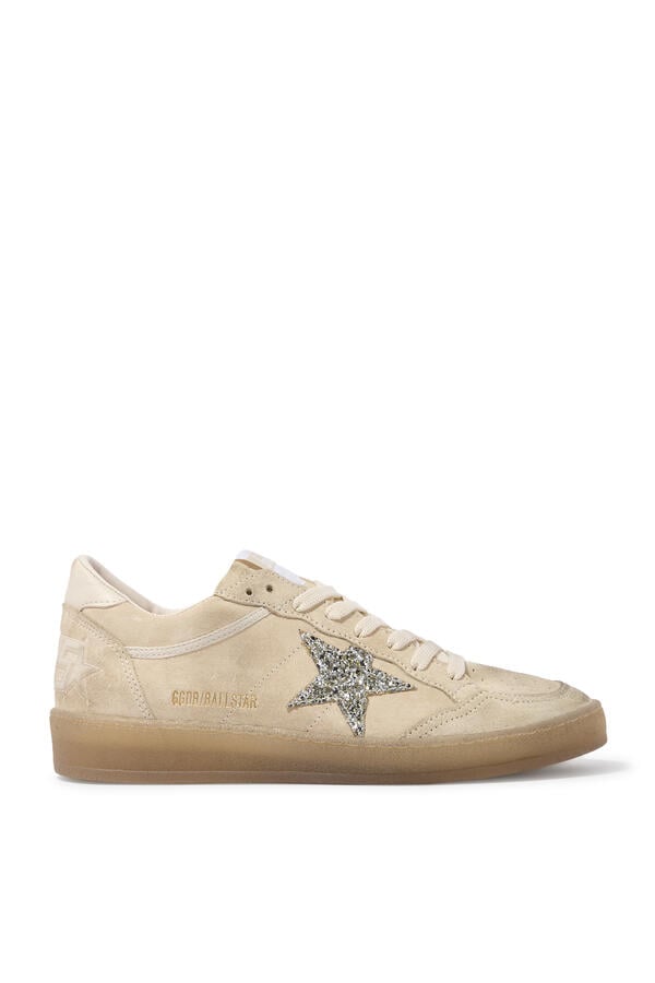 Ball Star Sneakers In Pearl Suede With Silver Glitter Star