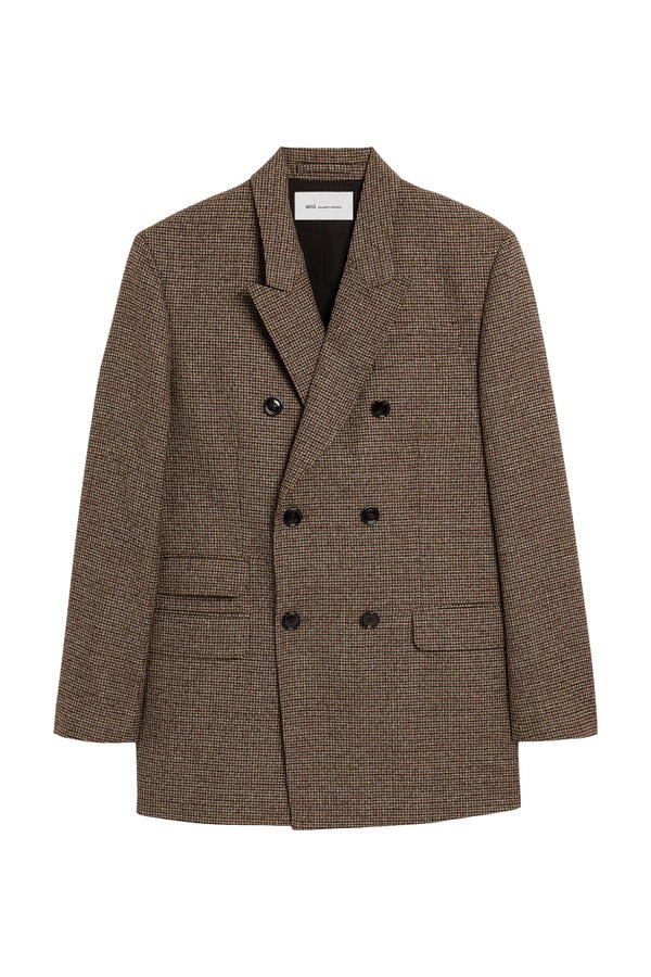 Double-Breasted Houndstooth Wool Blazer