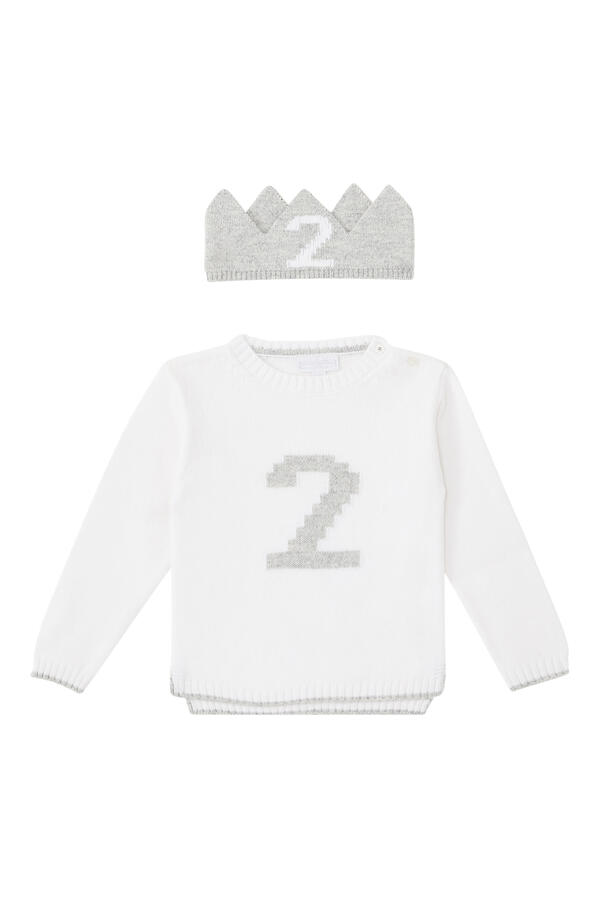 Kids Organic Cotton Blend My 2nd Birthday Jumper & Crown Gift Set