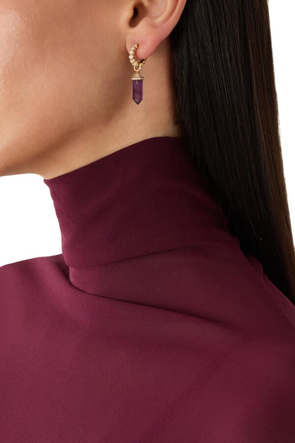 Chakra Small Single Earring,18K Yellow Gold with Diamonds & Amethyst