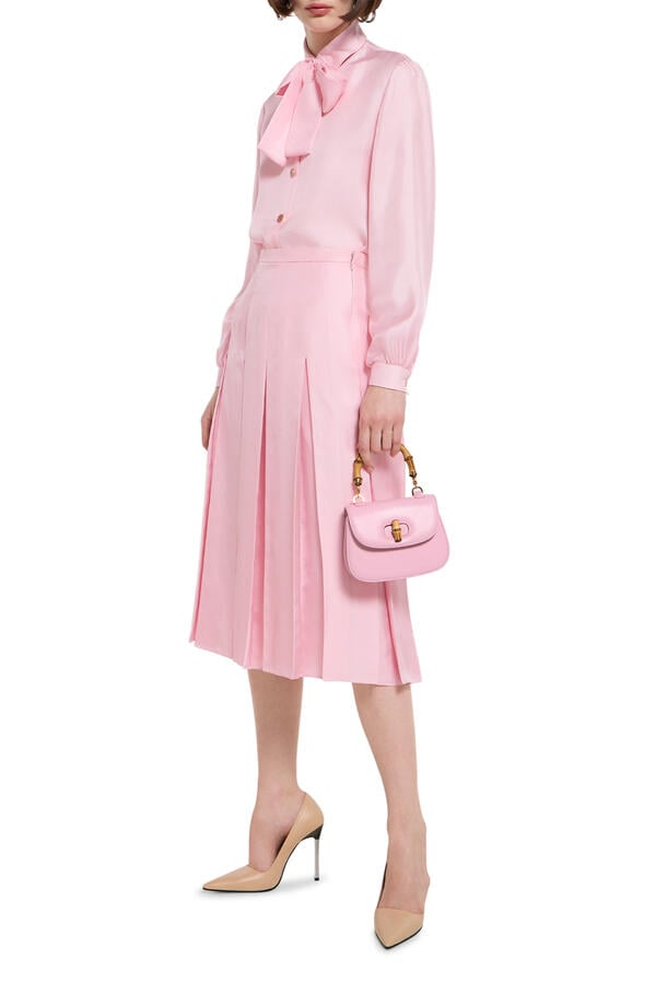 Self-Tie Bow Silk Twill Shirt