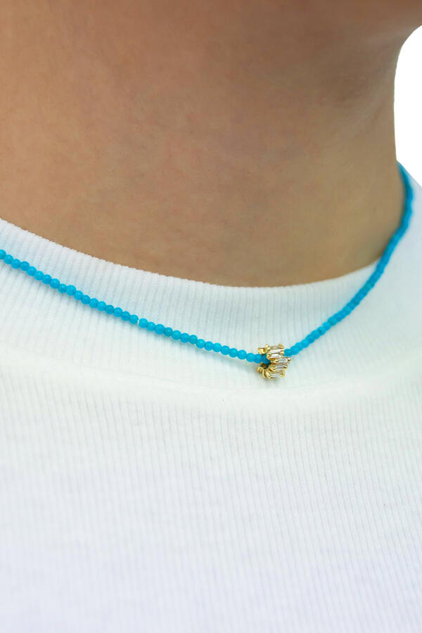 Infinite Mini Rondelle Necklace, 18K Yellow Gold with Diamonds & Turquoise Beads