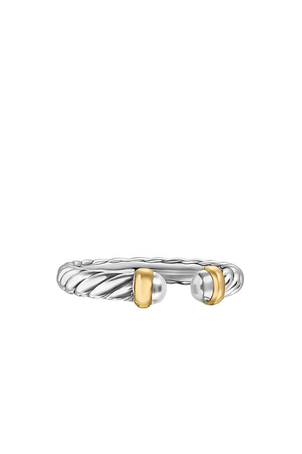 Petite Cable Open Ring, Sterling Silver with 14K Yellow Gold & Pearls