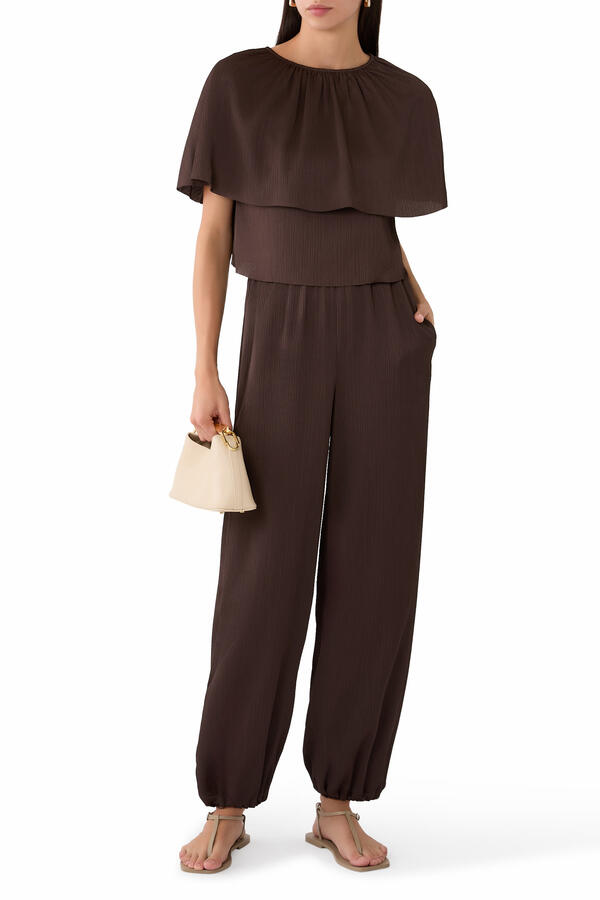 Mid-Rise Plissé Drawcord-Hem Pants 