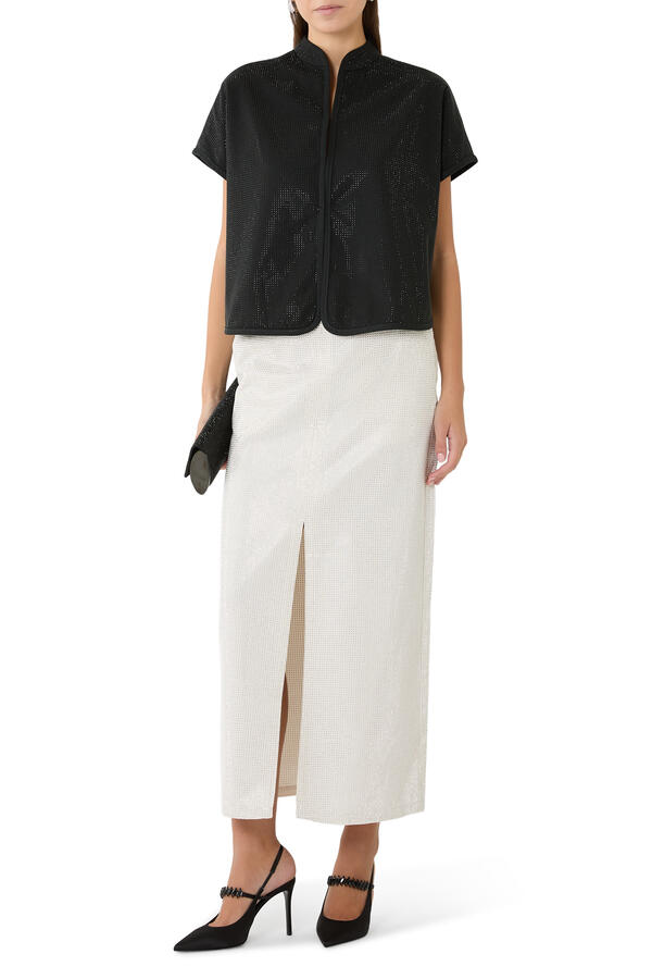 Long Drill Skirt with All-Over Micro Studs 