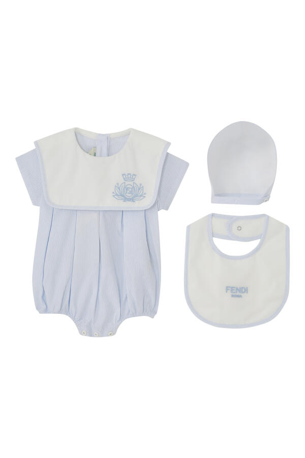 Kids Stripes Print Romper, Bib, and Beanie Gift Set