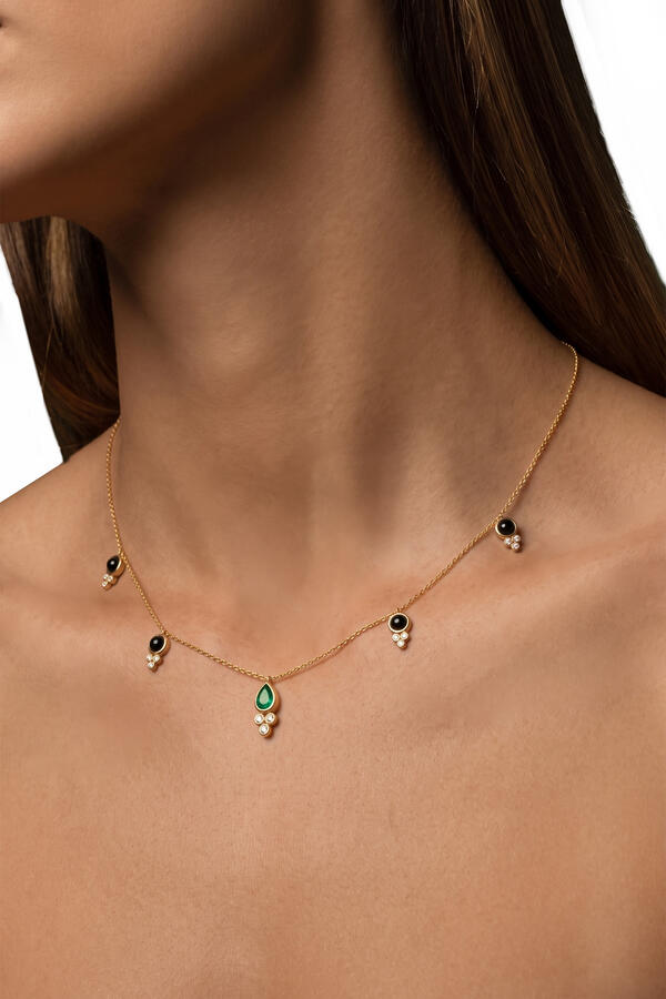 Troops Vanguard Crown Choker, 18K Yellow Gold with Emerald, Black Oynx & Diamonds